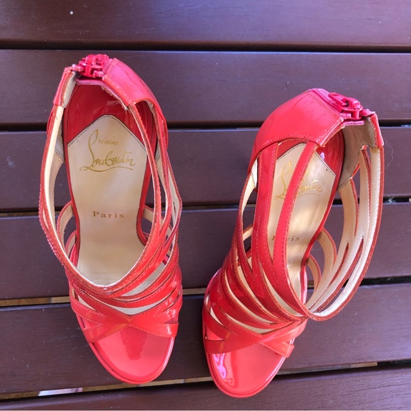 Authentic Christian Louboutin Fernando 120mm Strappy Patent Orange Heels EU37 - Picture 9 of 12